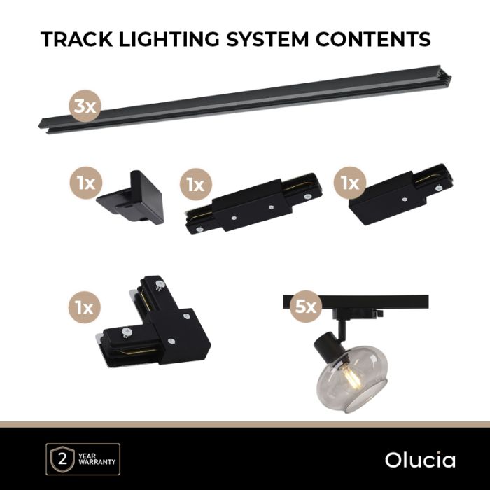 3M 1 fas skensystem svart med L-koppling + 5 Skip spotlights