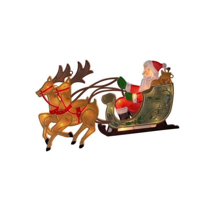 Jultomte Med Ren Och Släde Fönster Siluett