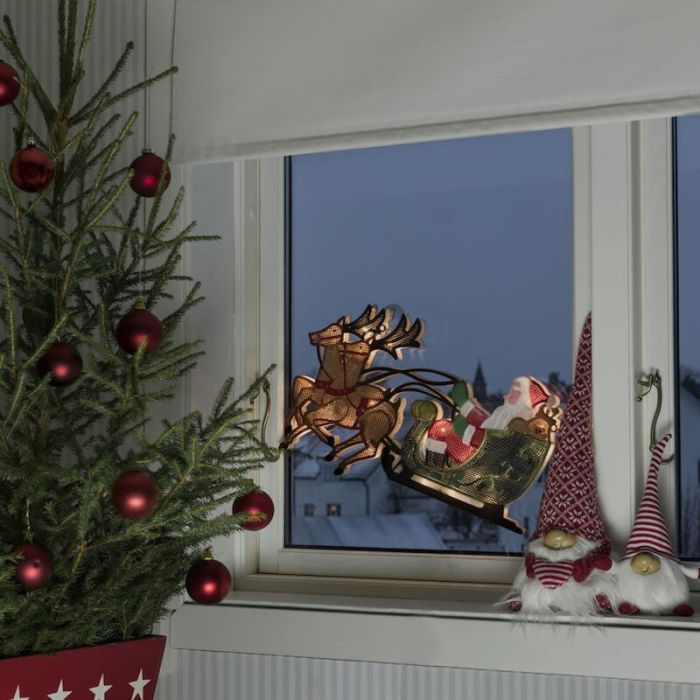 Jultomte Med Ren Och Släde Fönster Siluett