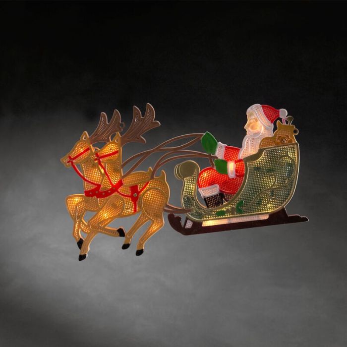 Jultomte Med Ren Och Släde Fönster Siluett