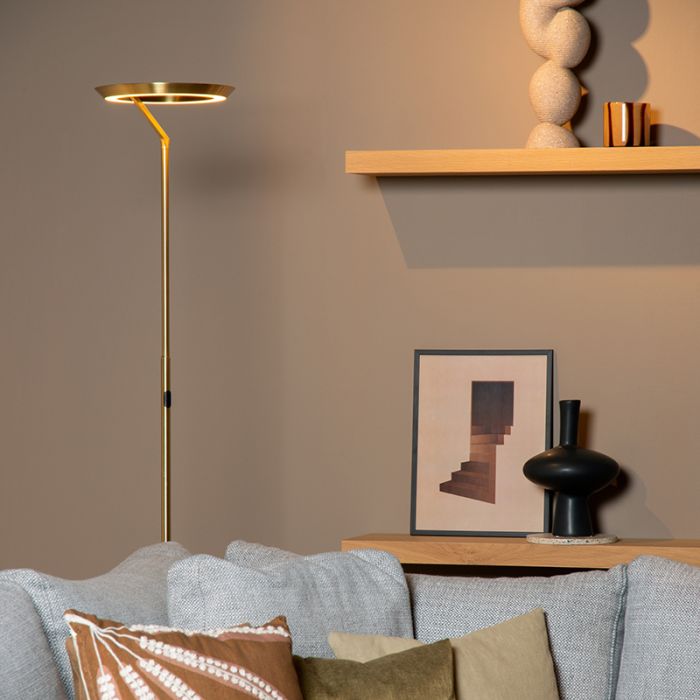 Mässing golvlampa modern, Celeste, 21W, 2700K LED, med beröringsdimmer