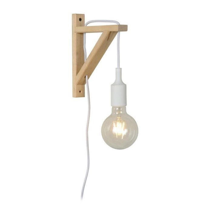 Trä vägglampa vit, Fix, med brytare
