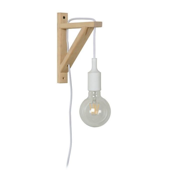 Trä vägglampa vit, Fix, med brytare