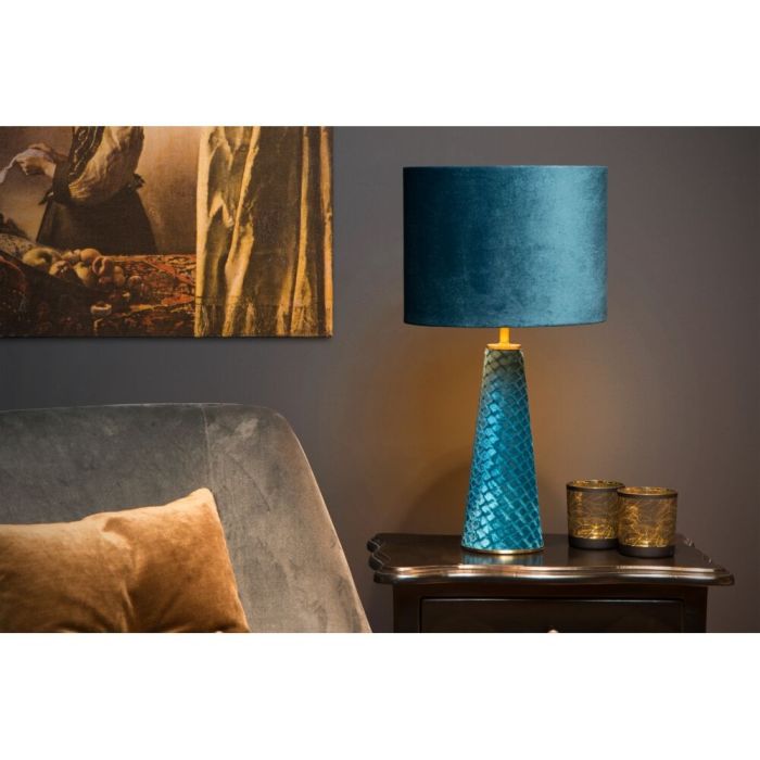 Blå bordslampa retro, Extravaganza Velvet, med brytare