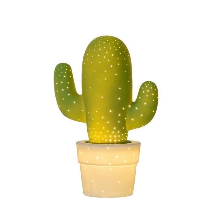 Keramik bordslampa grön, Cactus, med brytare