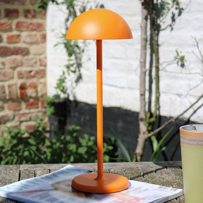 Orange bordslampa utomhus retro, Joy, 1,5W, 3000K LED, IP54, med beröringsdimmer