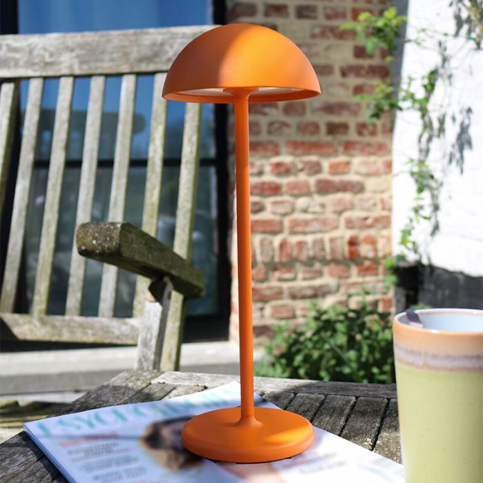 Orange bordslampa utomhus retro, Joy, 1,5W, 3000K LED, IP54, med beröringsdimmer
