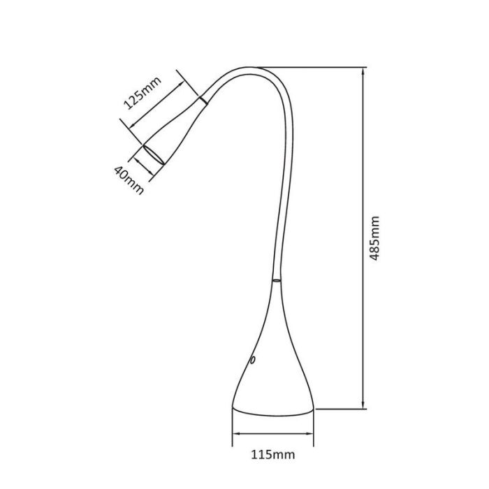 Svart skrivbordslampa modern, Zozy, 3W, 3000K LED, med beröringsdimmer