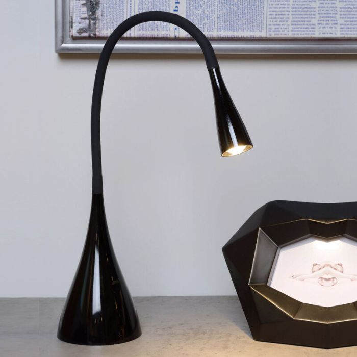 Svart skrivbordslampa modern, Zozy, 3W, 3000K LED, med beröringsdimmer