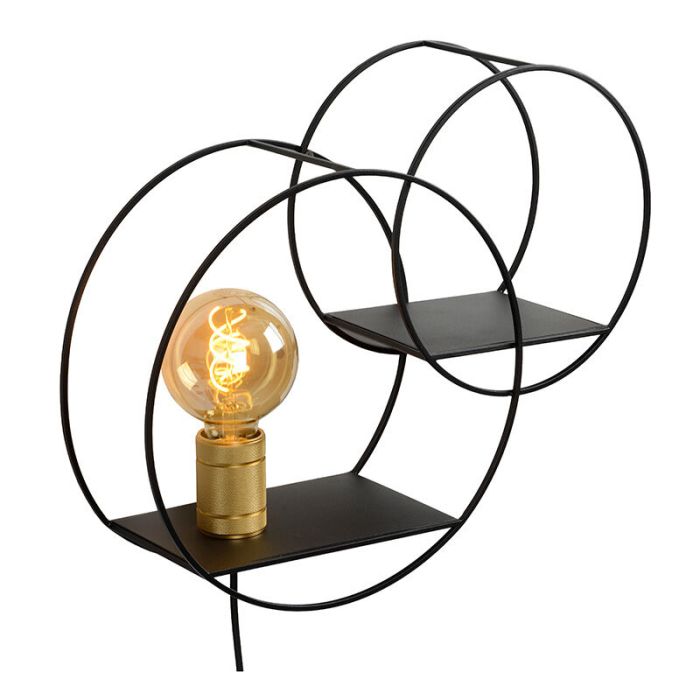 Guld vägglampa retro, Circle, med brytare