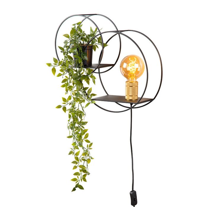 Guld vägglampa retro, Circle, med brytare