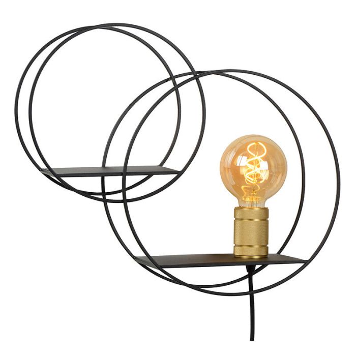 Guld vägglampa retro, Circle, med brytare