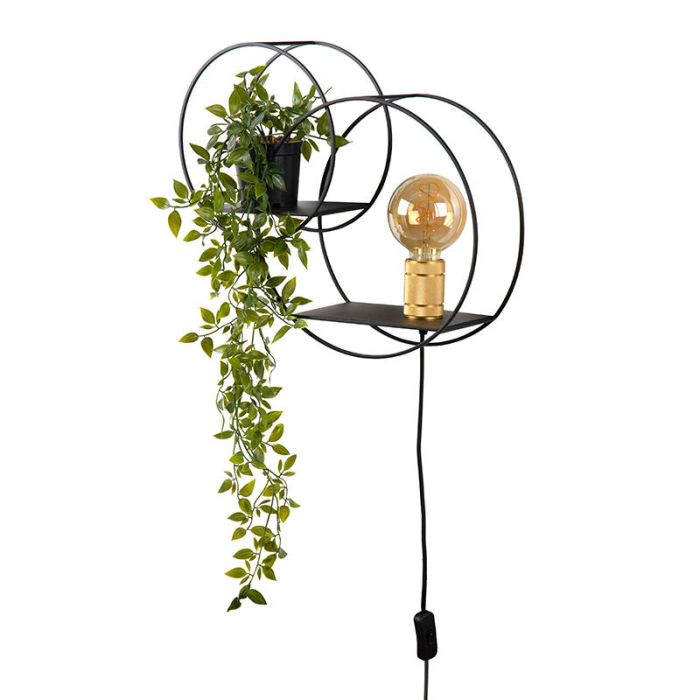 Guld vägglampa retro, Circle, med brytare
