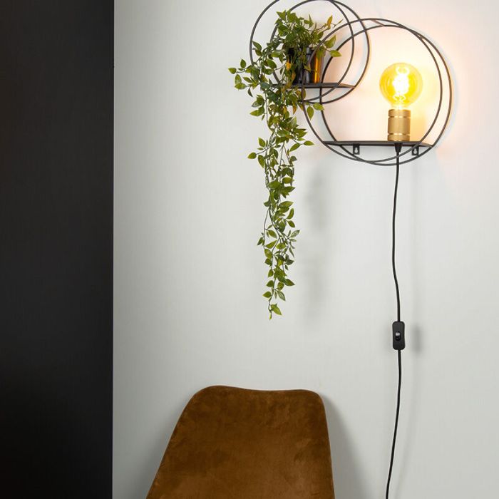 Guld vägglampa retro, Circle, med brytare