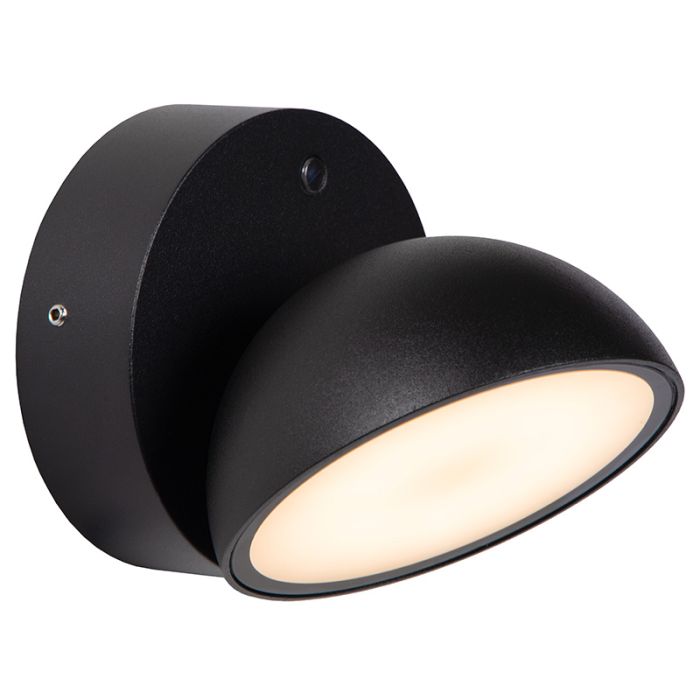 Svart utomhus vägglampa med skymningssensor modern, Finn, 12W, 3000K LED, IP54