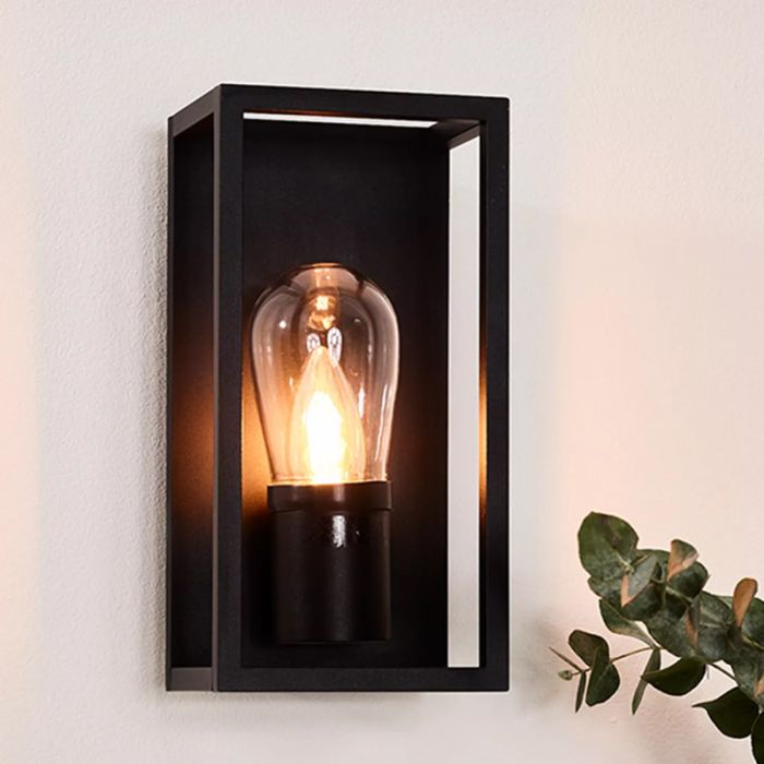 Svart vägglampa modern, Carlyn, IP54