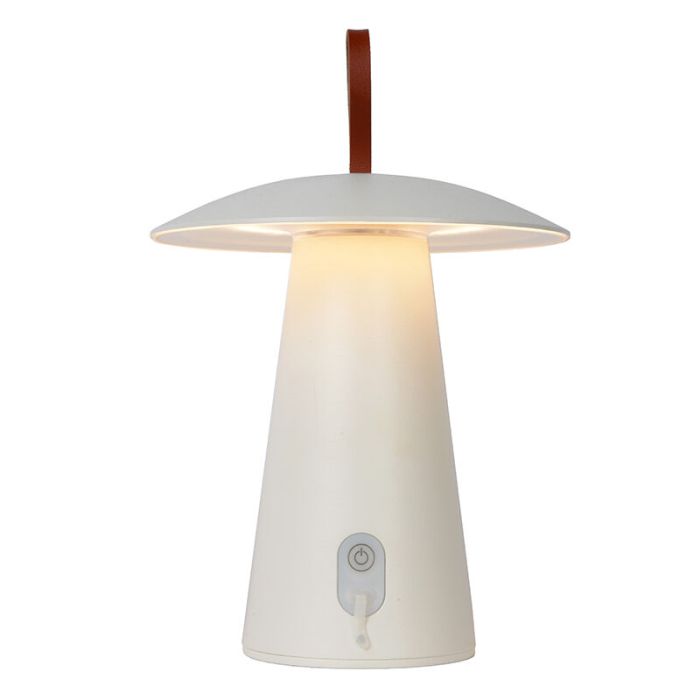 Vit uppladdningsbar utomhusbordslampa modern, La Donna, 2W, 2700K LED, IP54, med brytare