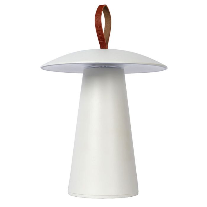 Vit uppladdningsbar utomhusbordslampa modern, La Donna, 2W, 2700K LED, IP54, med brytare