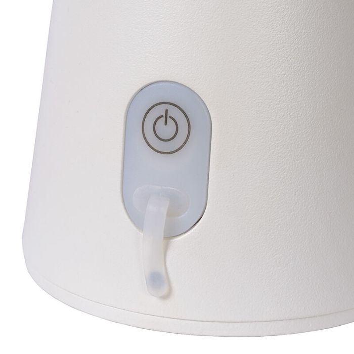 Vit uppladdningsbar utomhusbordslampa modern, La Donna, 2W, 2700K LED, IP54, med brytare