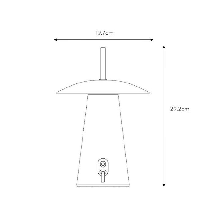 Vit uppladdningsbar utomhusbordslampa modern, La Donna, 2W, 2700K LED, IP54, med brytare