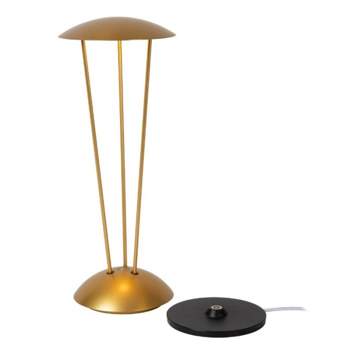 Mässing uppladdningsbar utomhusbordslampa modern, Renee, 2,2W, 2700K LED, IP54, med beröringsdimmer