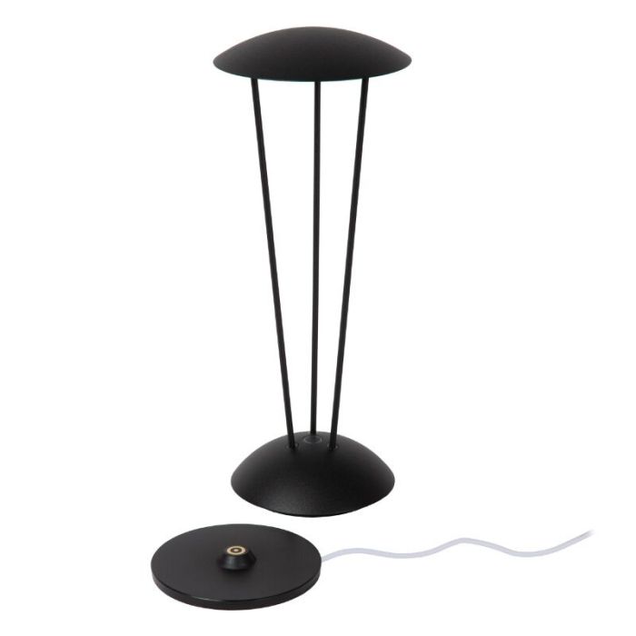 Svart uppladdningsbar utomhusbordslampa modern, Renee, 2,2W, 2700K LED, IP54, med beröringsdimmer