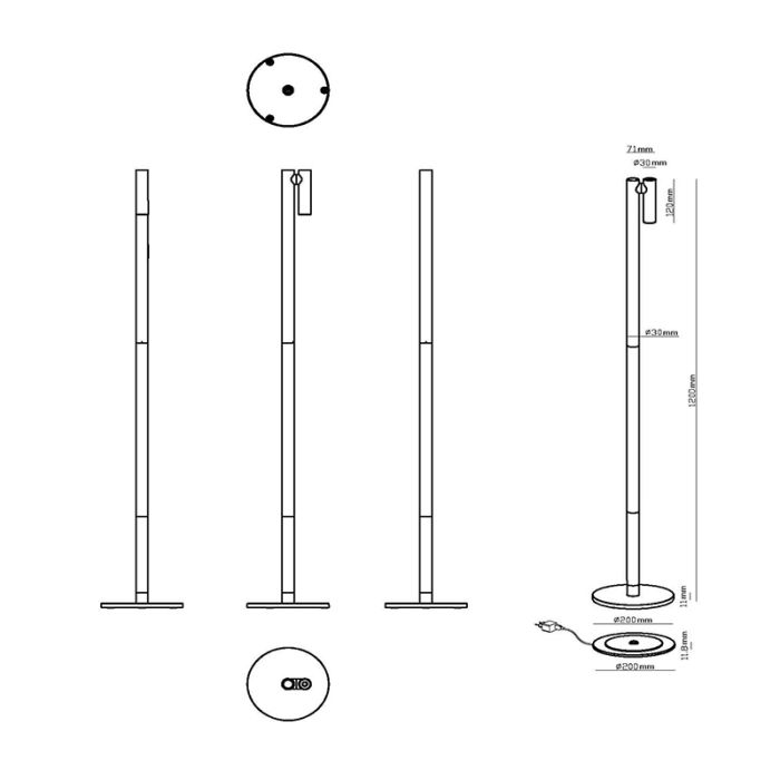 Vit uppladdningsbar golvlampa modern, Antrim, 2,2W, 2700K LED, IP54, med beröringsdimmer