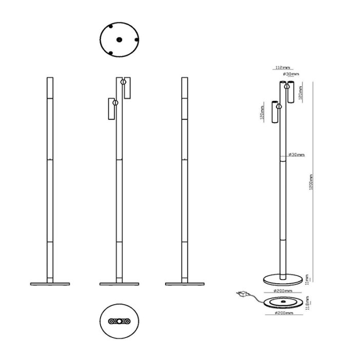 Svart uppladdningsbar golvlampa modern, Antrim, 2,2W, 2700K LED, IP54, med beröringsdimmer