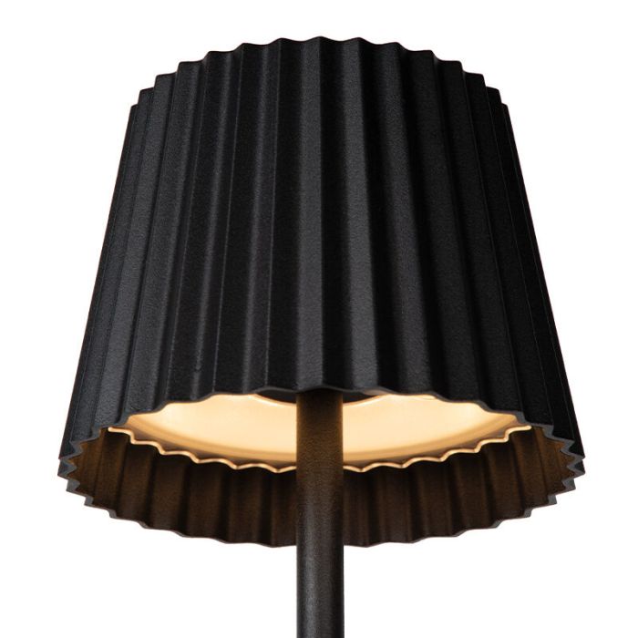 Svart bordslampa utomhus rustik, Justine, 2W, 2700K LED, IP54, med beröringsdimmer