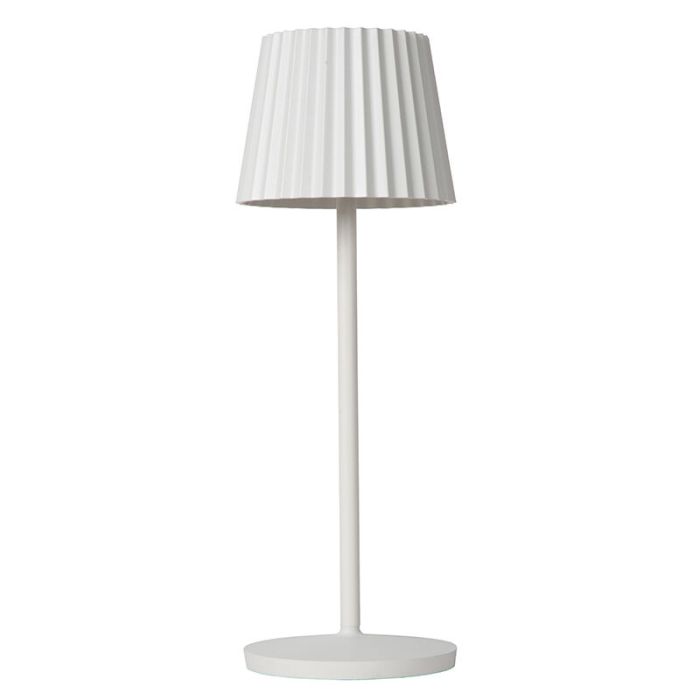 Vit bordslampa utomhus rustik, Justine, 2W, 2700K LED, IP54, med beröringsdimmer