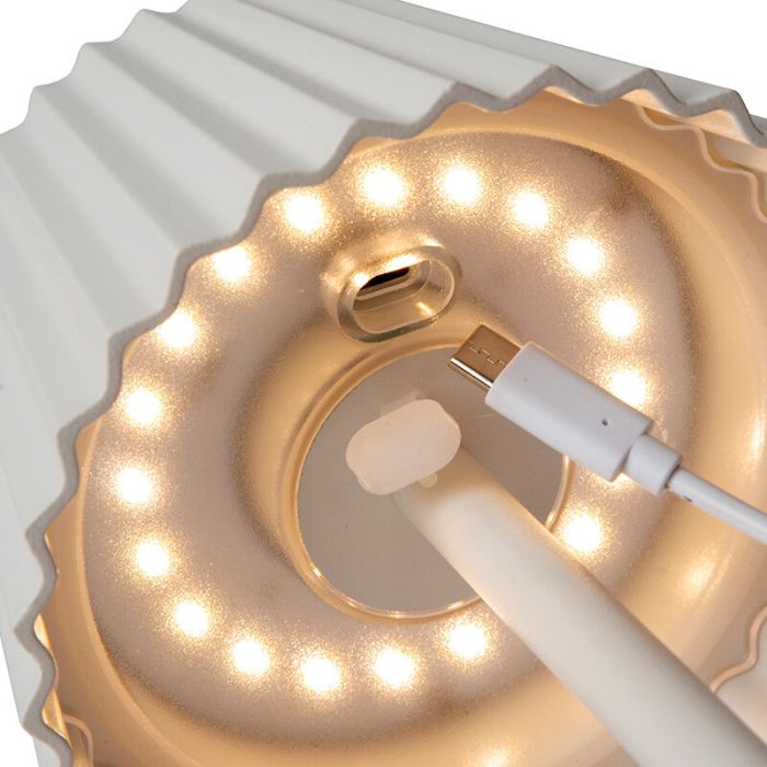 Vit bordslampa utomhus rustik, Justine, 2W, 2700K LED, IP54, med beröringsdimmer