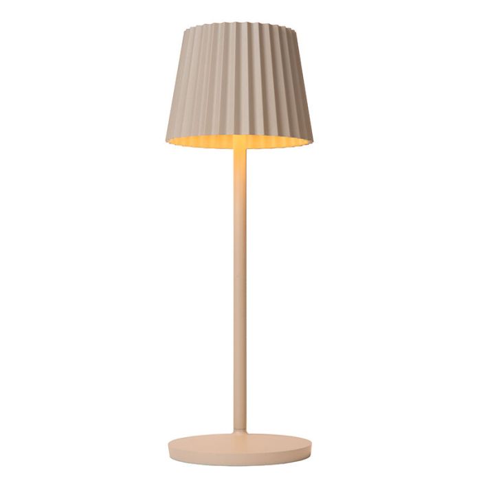 Beige bordslampa utomhus rustik, Justine, 2W, 2700K LED, IP54, med beröringsdimmer