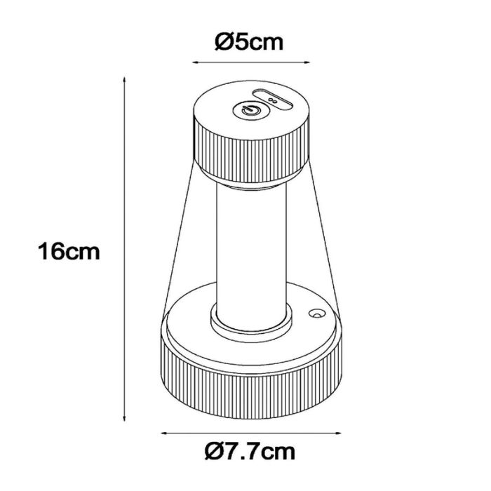 Svart uppladdningsbar utomhusbordslampa modern, Lorali, 1,2W, 2700K LED, IP44, med beröringsdimmer