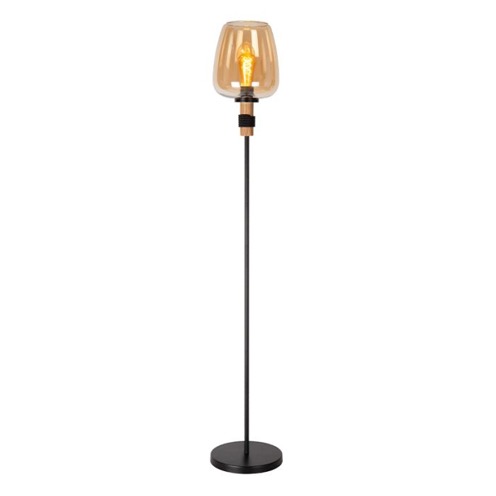 Bärnstensfärgad golvlampa retro, Ilona, med brytare