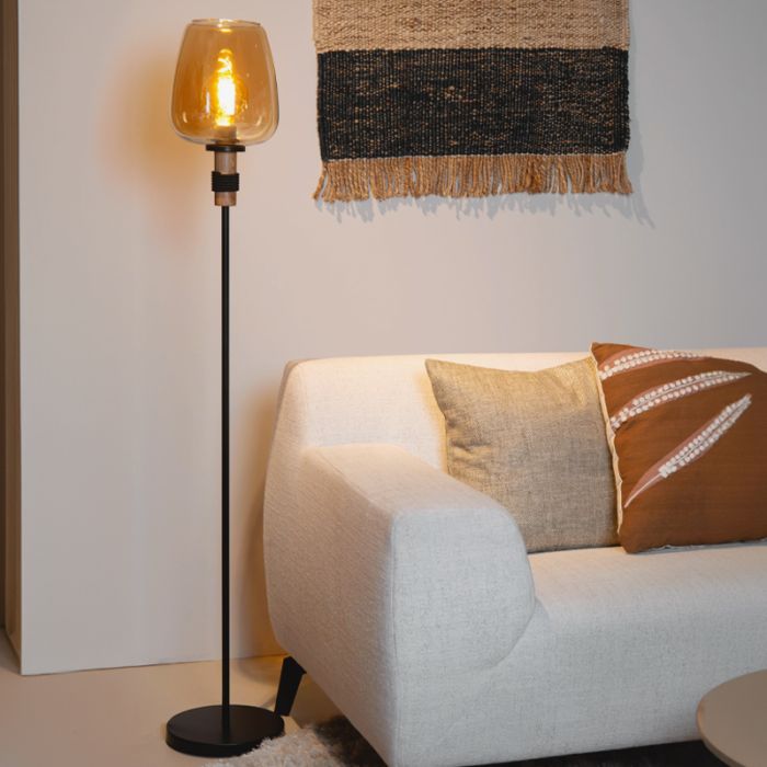 Bärnstensfärgad golvlampa retro, Ilona, med brytare