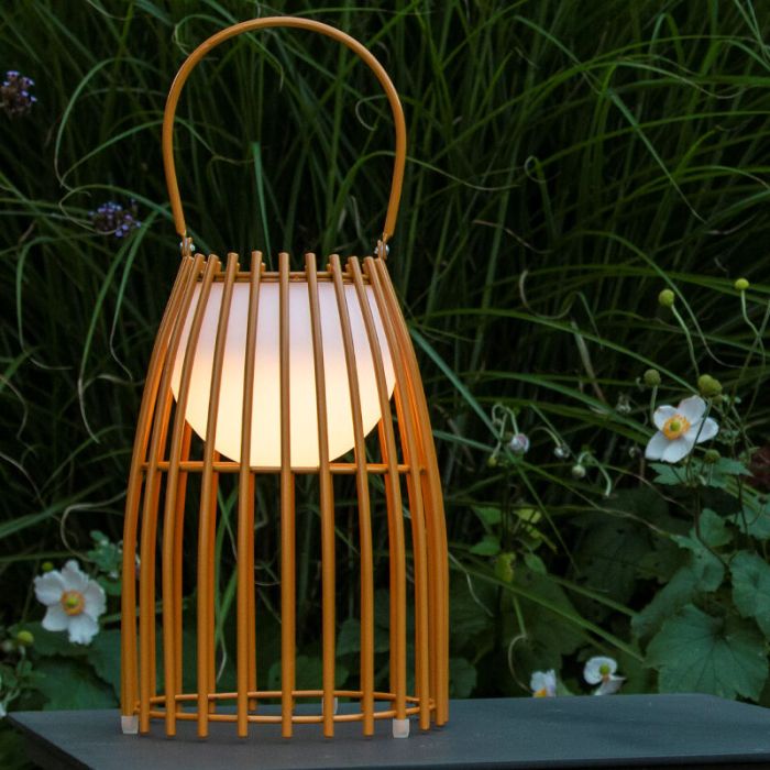 Brun bordslampa utomhus retro, Fjara, 0,3W, 2700K LED, IP44, med beröringsdimmer
