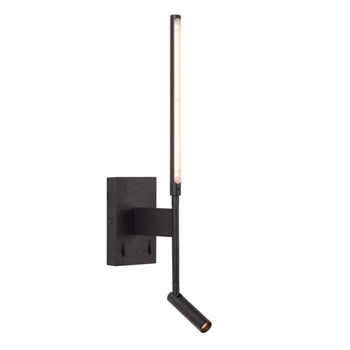 Svart vägglampa modern, Finan, 6W, 2700K LED, med brytare