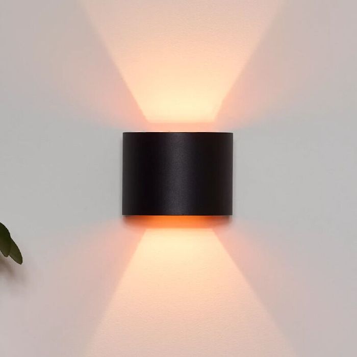 Svart up down vägglampa modern, Axi, 6W, 2700K LED, IP54
