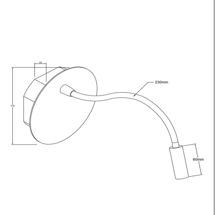 Vit sänglampa modern, Jolijn, 2W, 3000K LED, med brytare