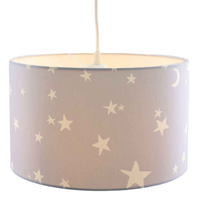 Tyg fönsterlampa barn grå, Stars