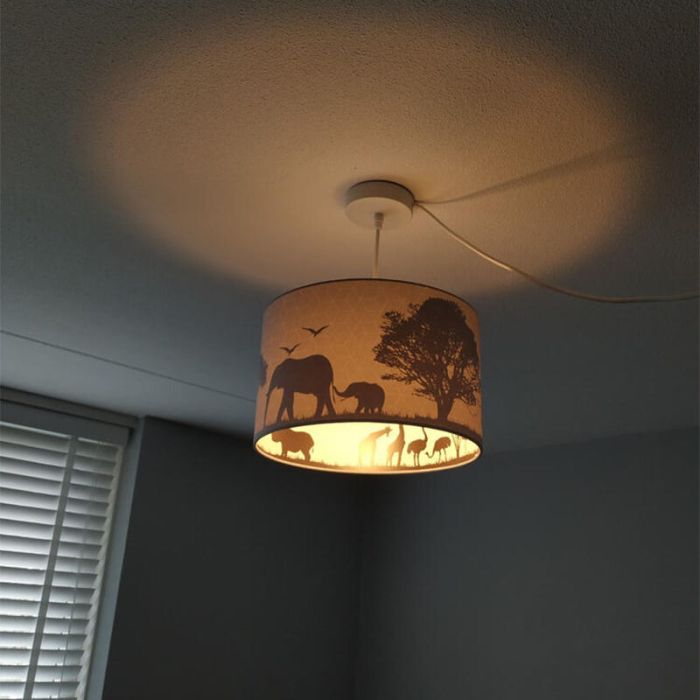 Tyg fönsterlampa barn grå, Safari