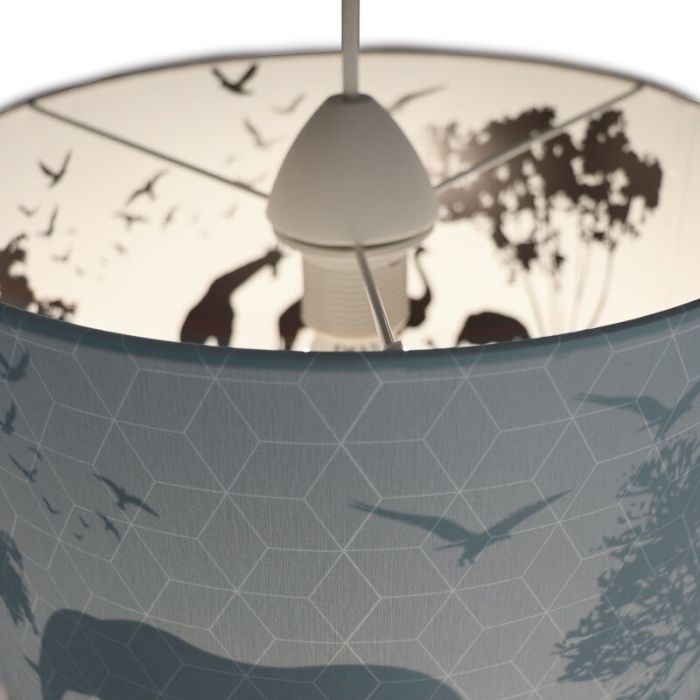 Tyg fönsterlampa barn blå, Safari