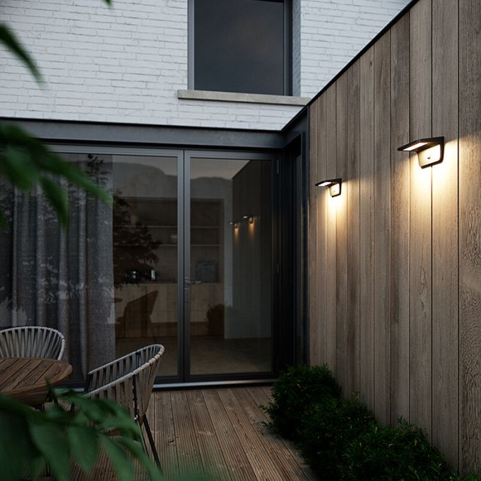 Svart utomhus vägglampa solcell modern, Agena, 4,5W, 3000K LED, IP44