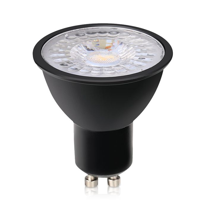 Dimbar GU10 LED lampa Antonie, svart, 7W, 2700K