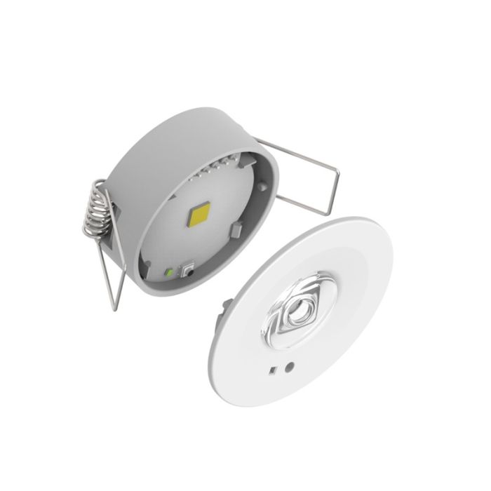 Vit nödbelysning infälld spotlight, 1,2W, 6000K LED, 360° lins