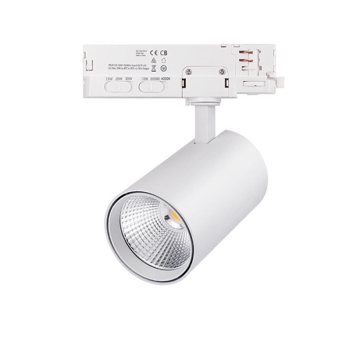 Vit 3 fas spotlight skena, Rozina, 10W/20W/30W, white switch LED