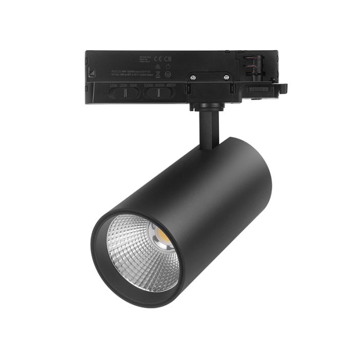 Svart 3 fas spotlight skena, Rozina, 10W/20W/30W, white switch LED