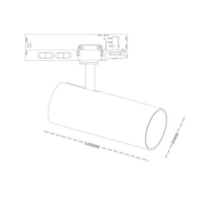 Svart 3 fas spotlight skena, Rozina, 10W/20W/30W, white switch LED