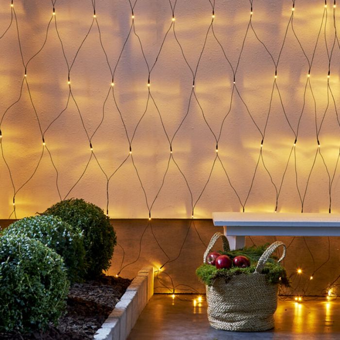 Elnät 2x1 meter, varmvit LED-belysning, inomhus och utomhus