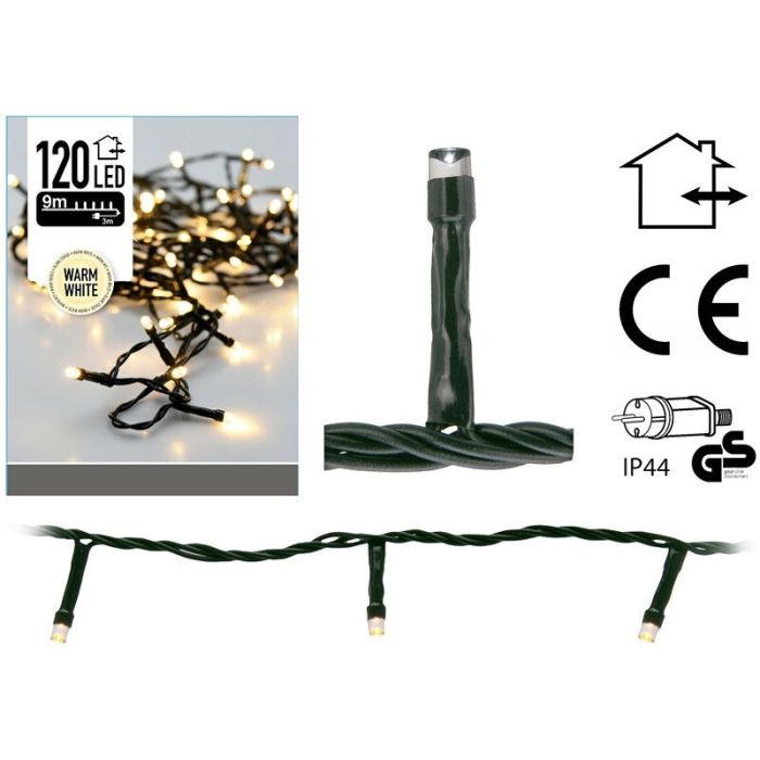 9m LED utomhusjulljus, 120 st varmvita lampor